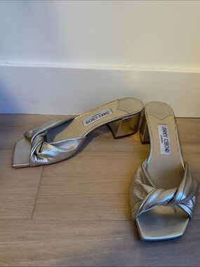 Jimmy Choo Metallic Gold Knotted Mule Sandals